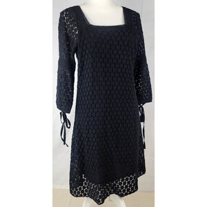 Ami Sanzuri Black Mod Lace Crochet Dress Women's Large Witchy Stevie Nicks Goth